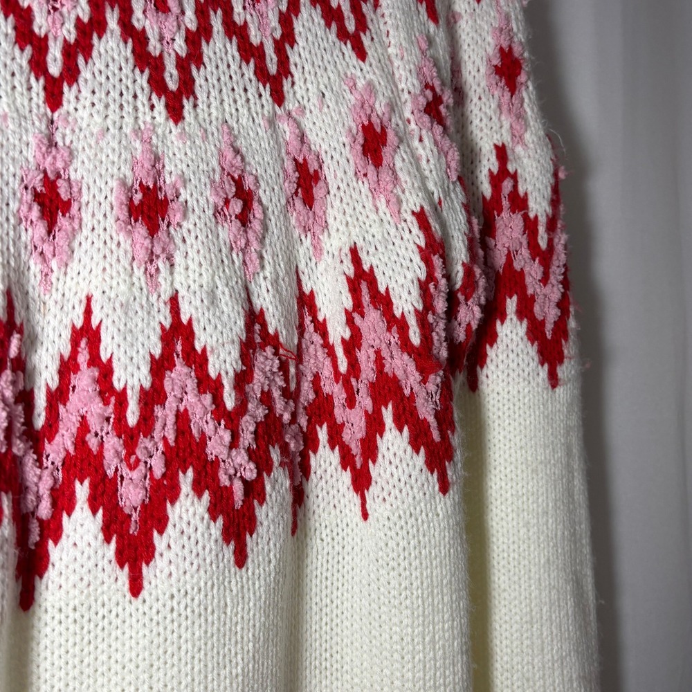 NWT Francesca's LS Fair Isle Cowl Neck Knit Sweater Dress White Red Pink Medium - Picture 5 of 10
